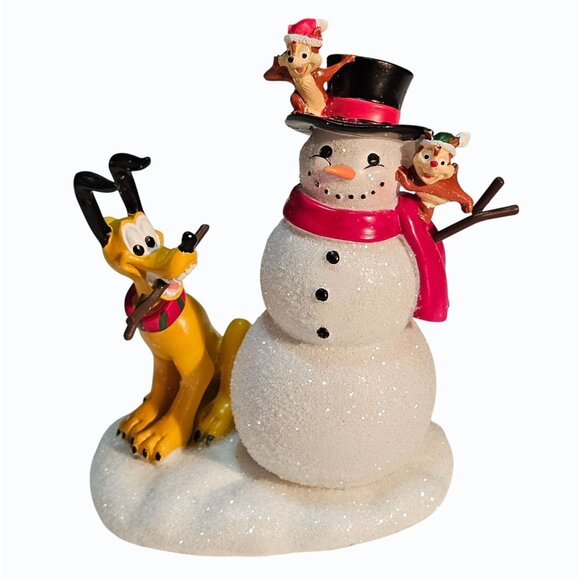 St. Nicholas Square Disney Pluto with Snowman Holiday Christmas Village - Picture 1 of 9